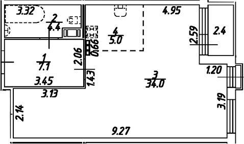 Планировка — Дом на Бронницкой, Студия, 51 м²