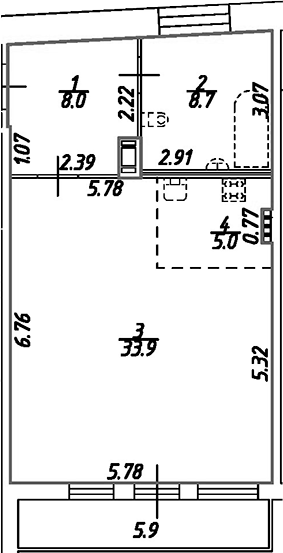 Планировка — Дом на Бронницкой, Студия, 56 м²