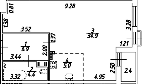 Планировка — Дом на Бронницкой, Студия, 51 м²