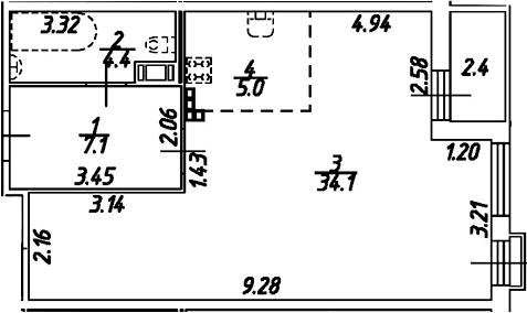 Планировка — Дом на Бронницкой, Студия, 51 м²
