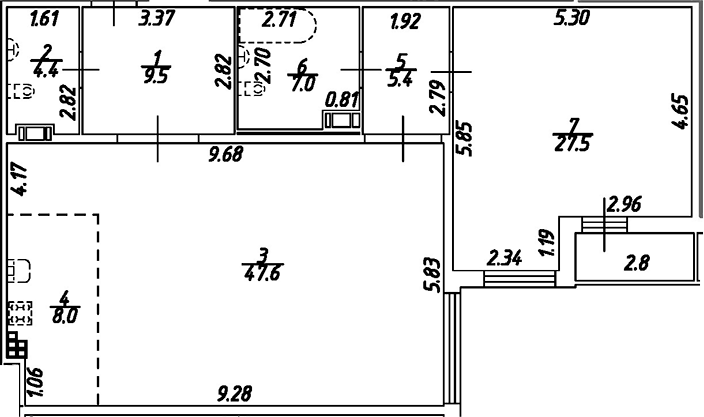 Планировка — Дом на Бронницкой, 2-комн., 109 м²