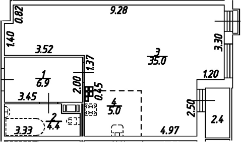 Планировка — Дом на Бронницкой, Студия, 51 м²