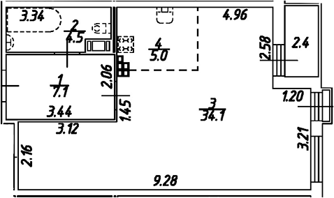 Планировка — Дом на Бронницкой, Студия, 51 м²