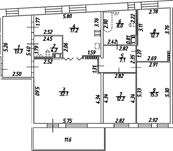 Планировка — Дом на Бронницкой, 4-комн., 122 м²