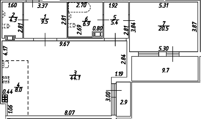 Планировка — Дом на Бронницкой, 2-комн., 99 м²