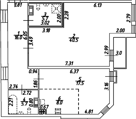 Планировка — Дом на Бронницкой, 2-комн., 93 м²