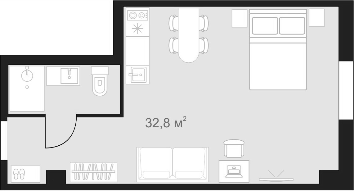 Планировка — Апарт-отель 4* на Херсонской, 39, Студия, 33 м²