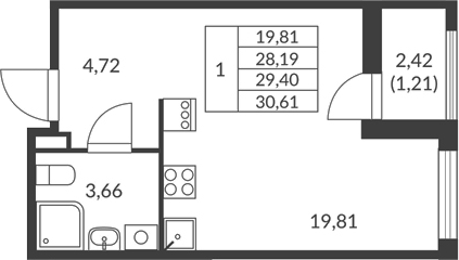 Планировка — Амурино, Студия, 28 м²