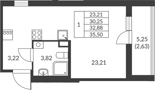Планировка — Амурино, Студия, 30 м²