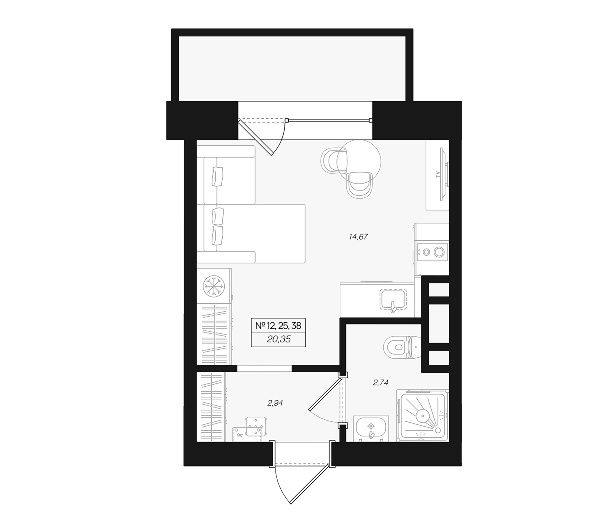 Планировка — Феникс Рощино, Студия, 20 м²