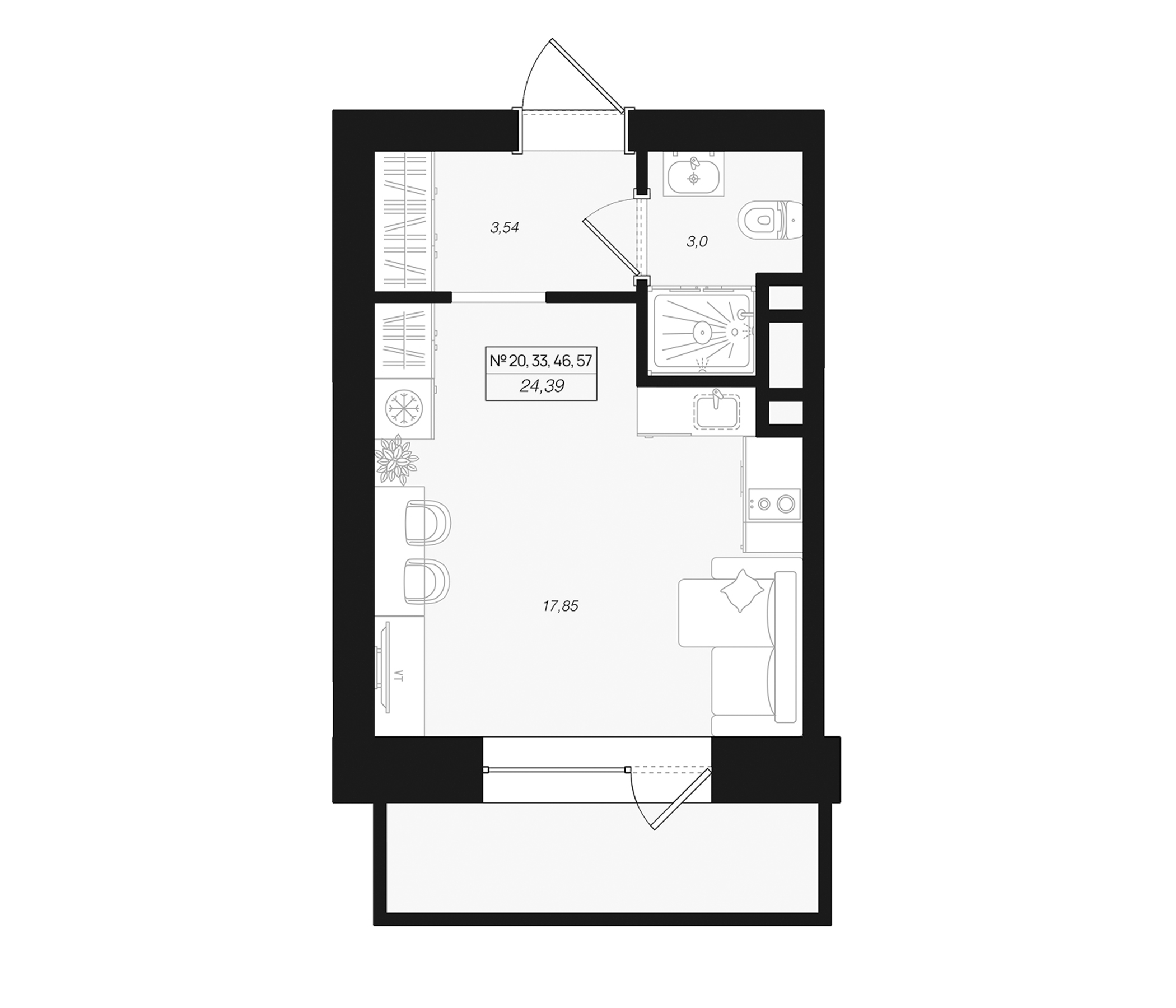 Планировка — Феникс Рощино, Студия, 24 м²