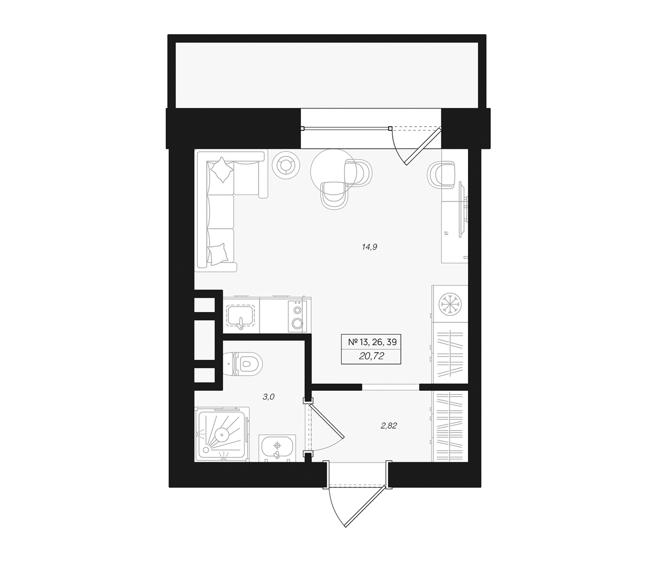 Планировка — Феникс Рощино, Студия, 21 м²
