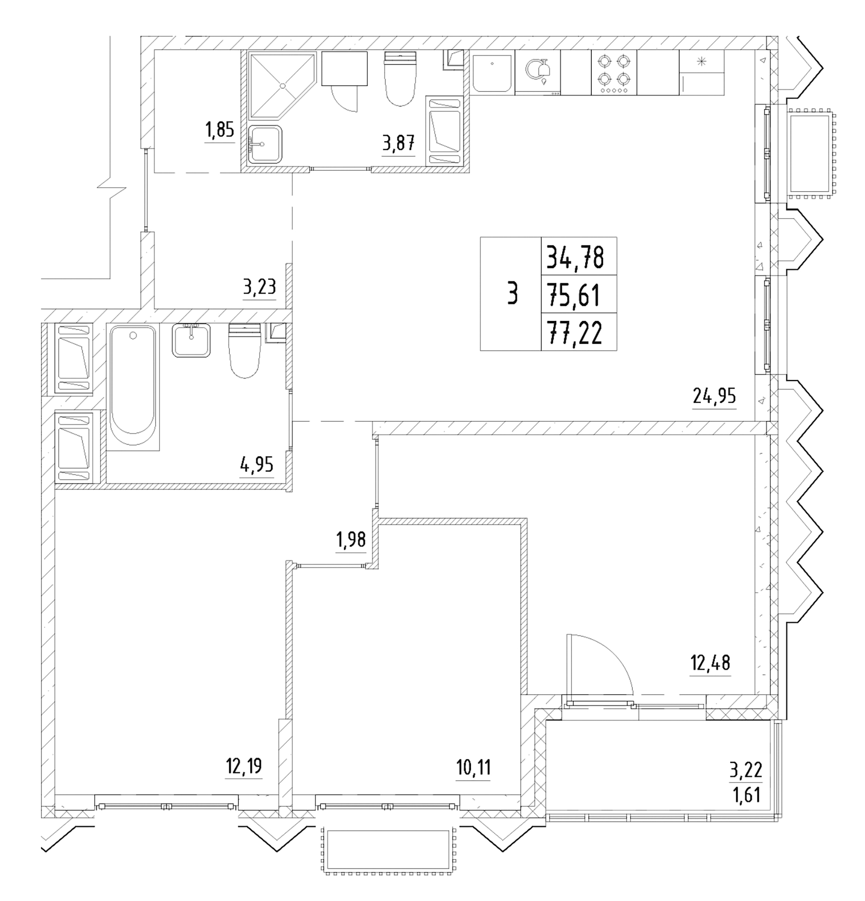 Планировка — RESPECT, 4-комн., 76 м²