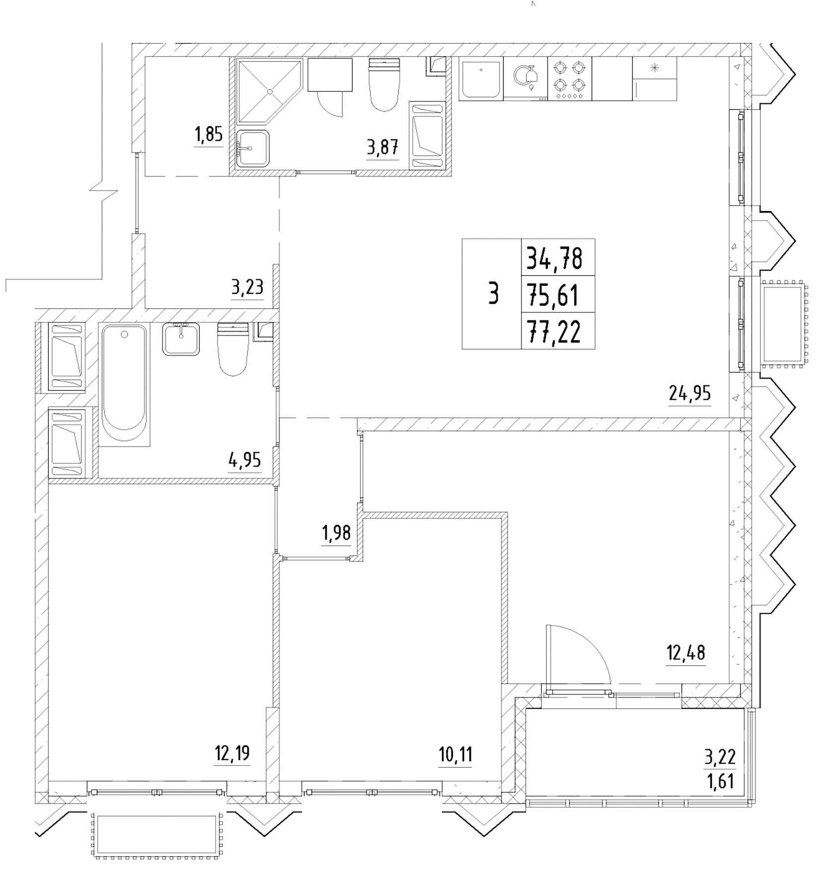 Планировка — RESPECT, 4-комн., 76 м²