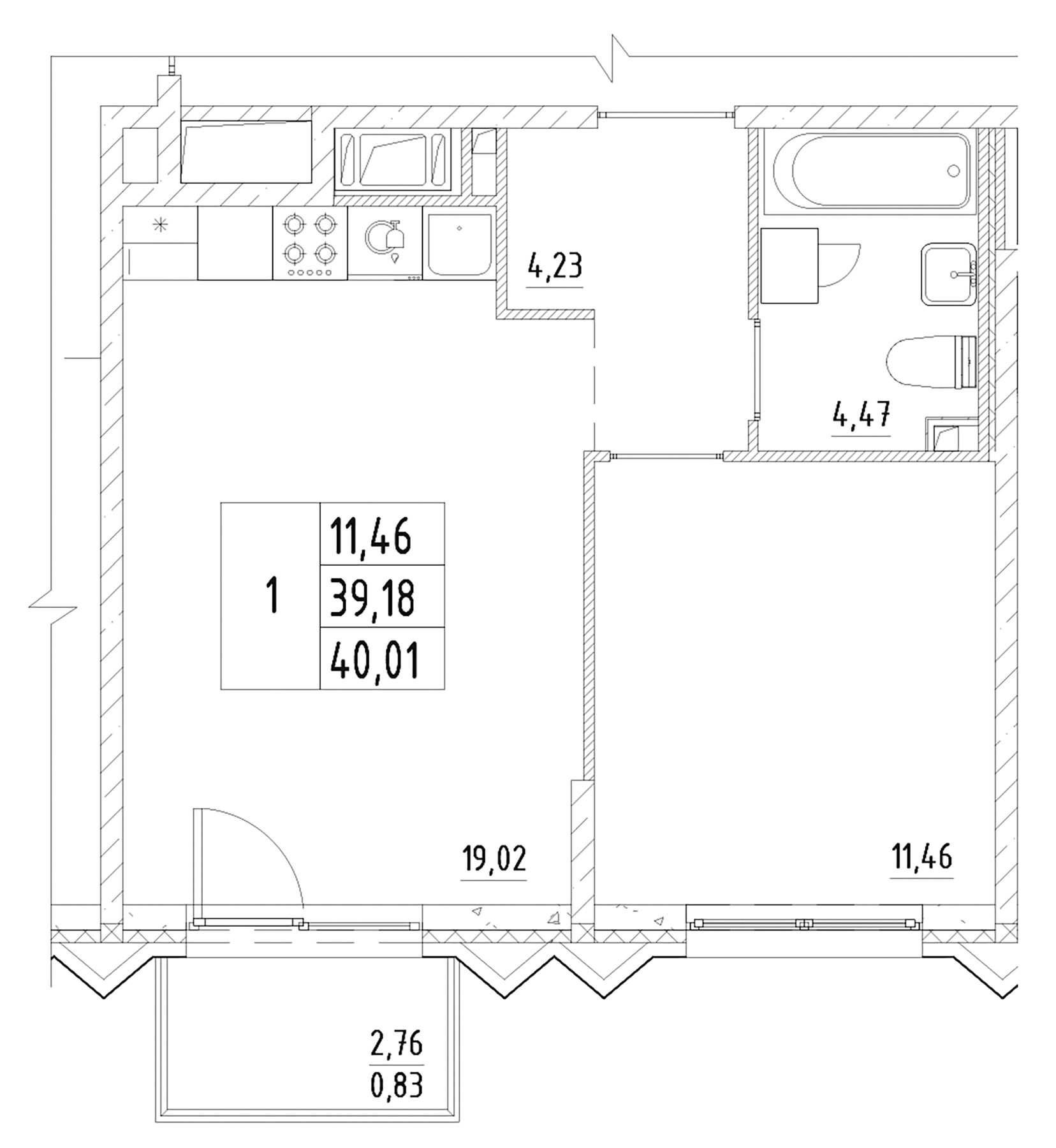 Планировка — RESPECT, 2-комн., 39 м²