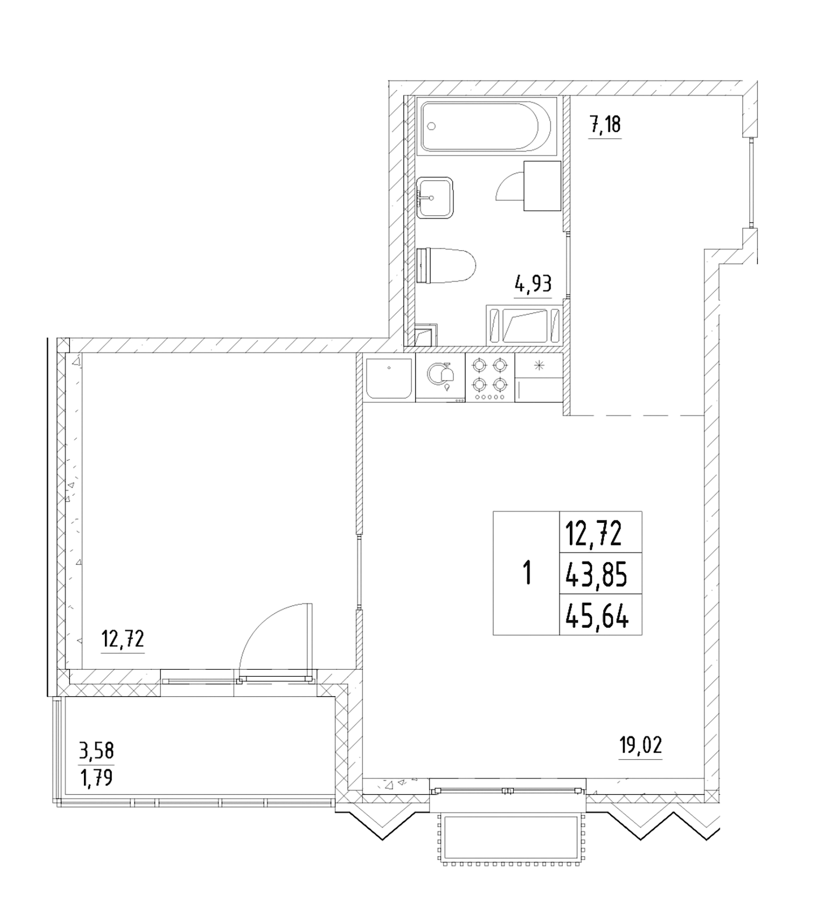 Планировка — RESPECT, 2-комн., 44 м²