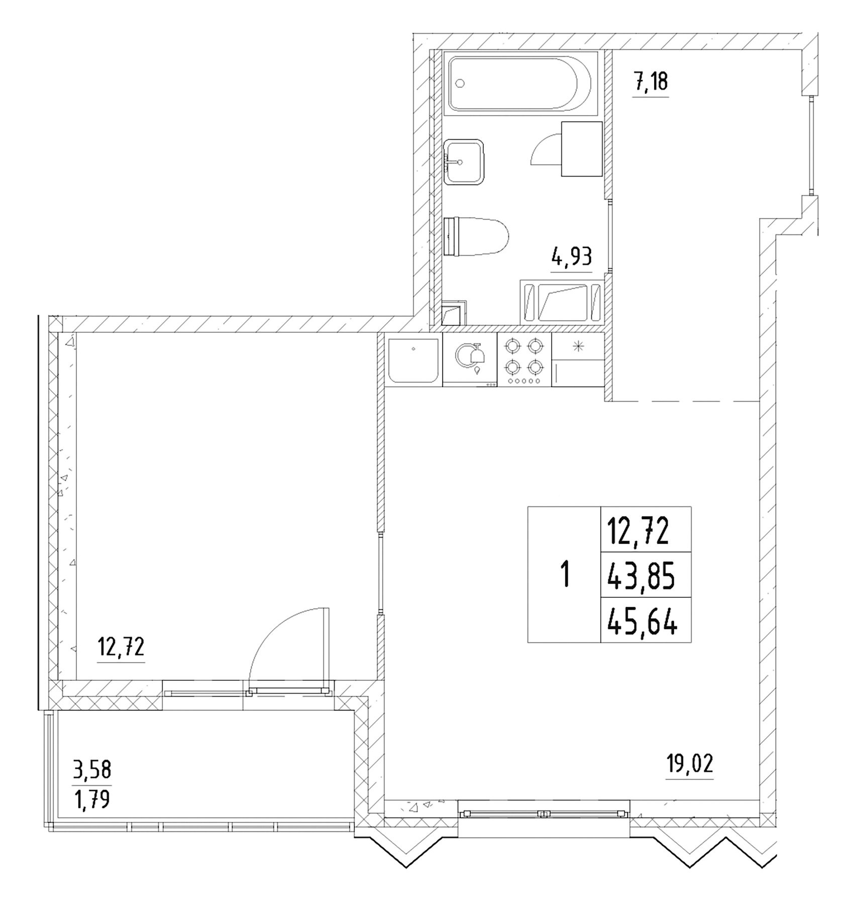 Планировка — RESPECT, 2-комн., 44 м²