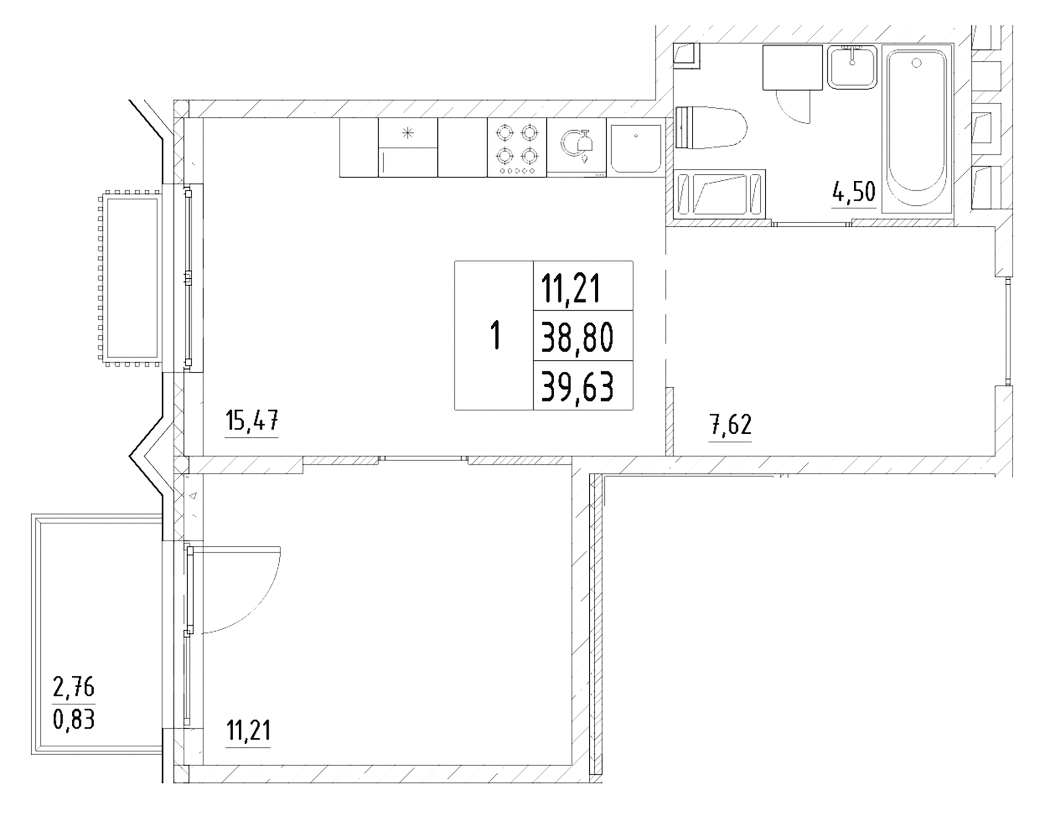 Планировка — RESPECT, 1-комн., 39 м²