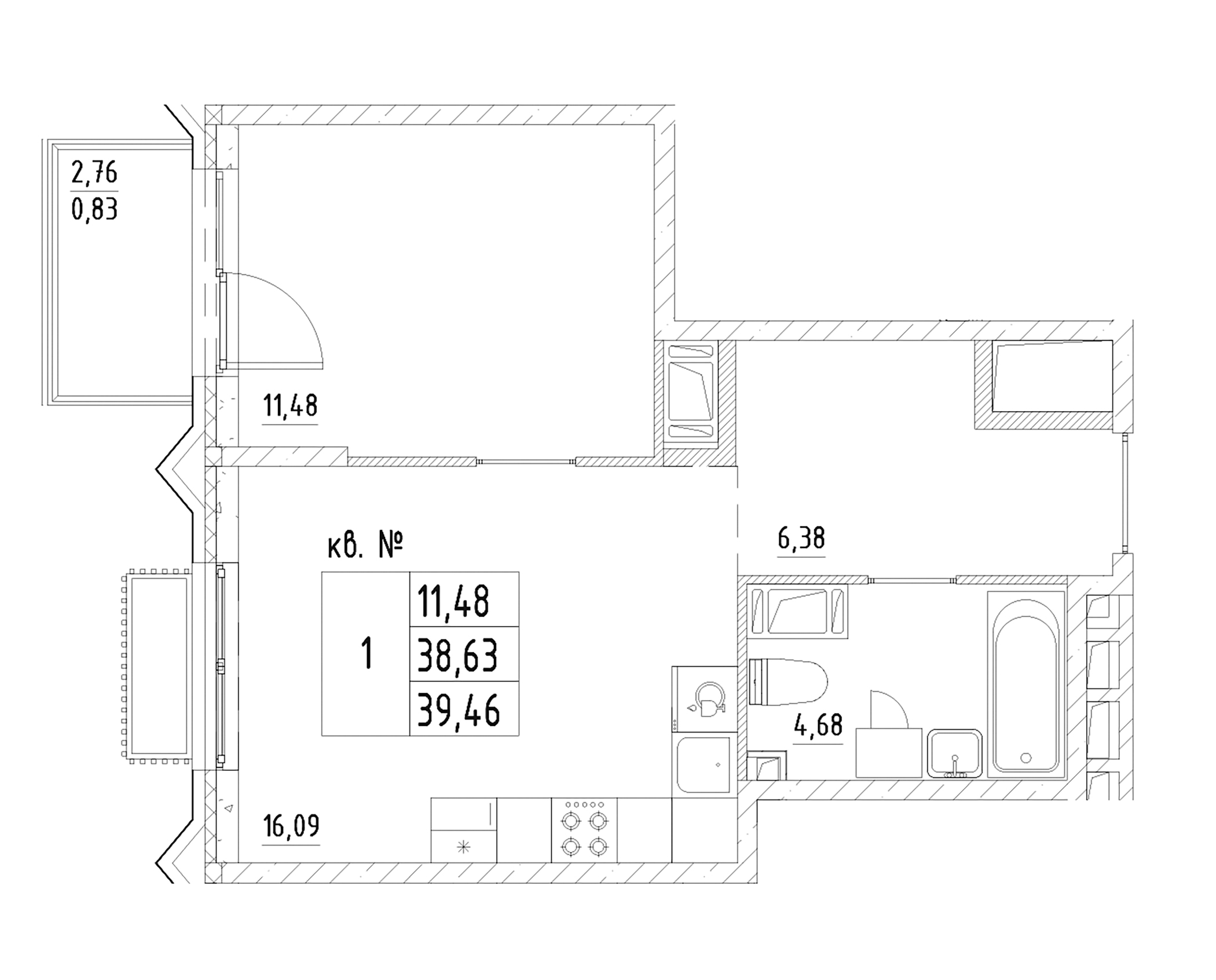 Планировка — RESPECT, 1-комн., 39 м²