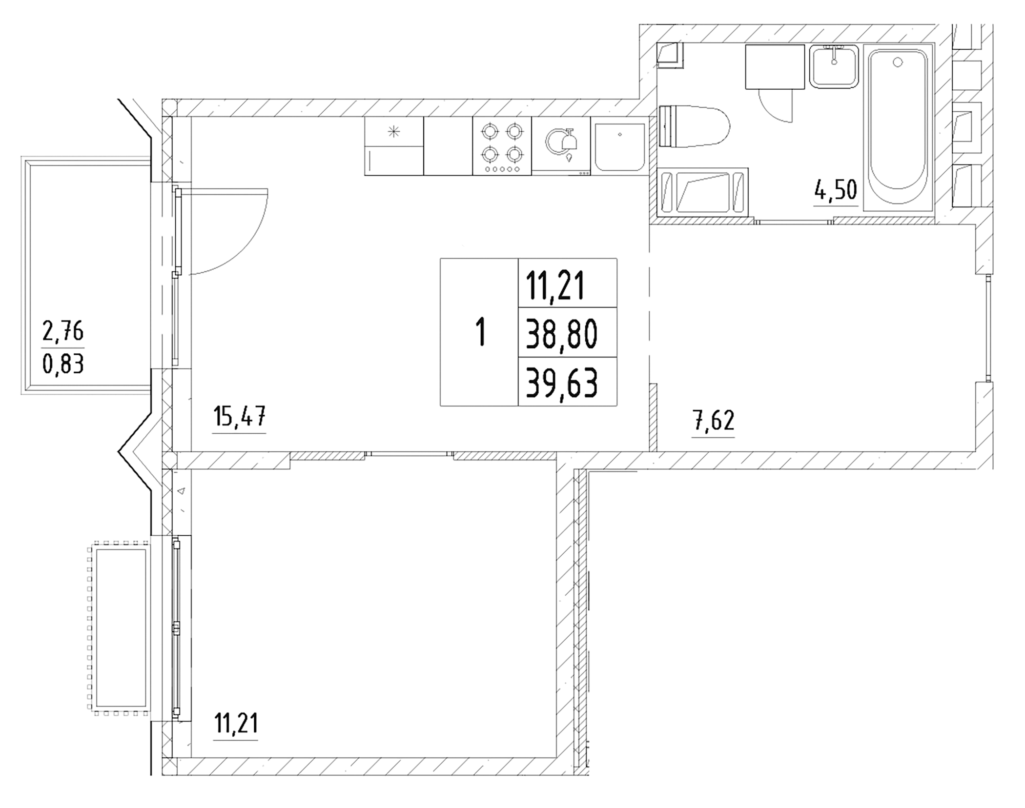 Планировка — RESPECT, 1-комн., 39 м²