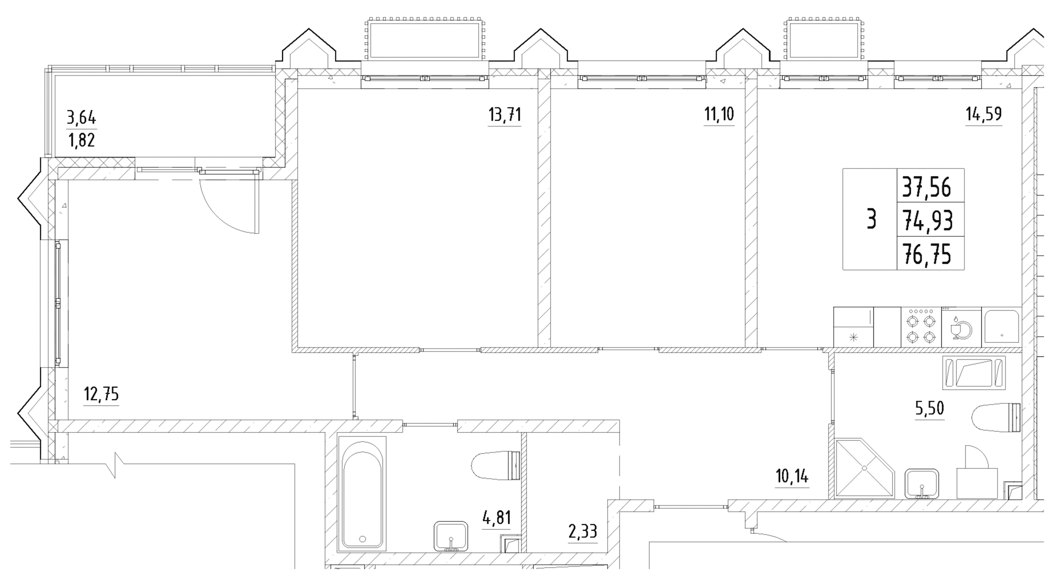 Планировка — RESPECT, 3-комн., 75 м²