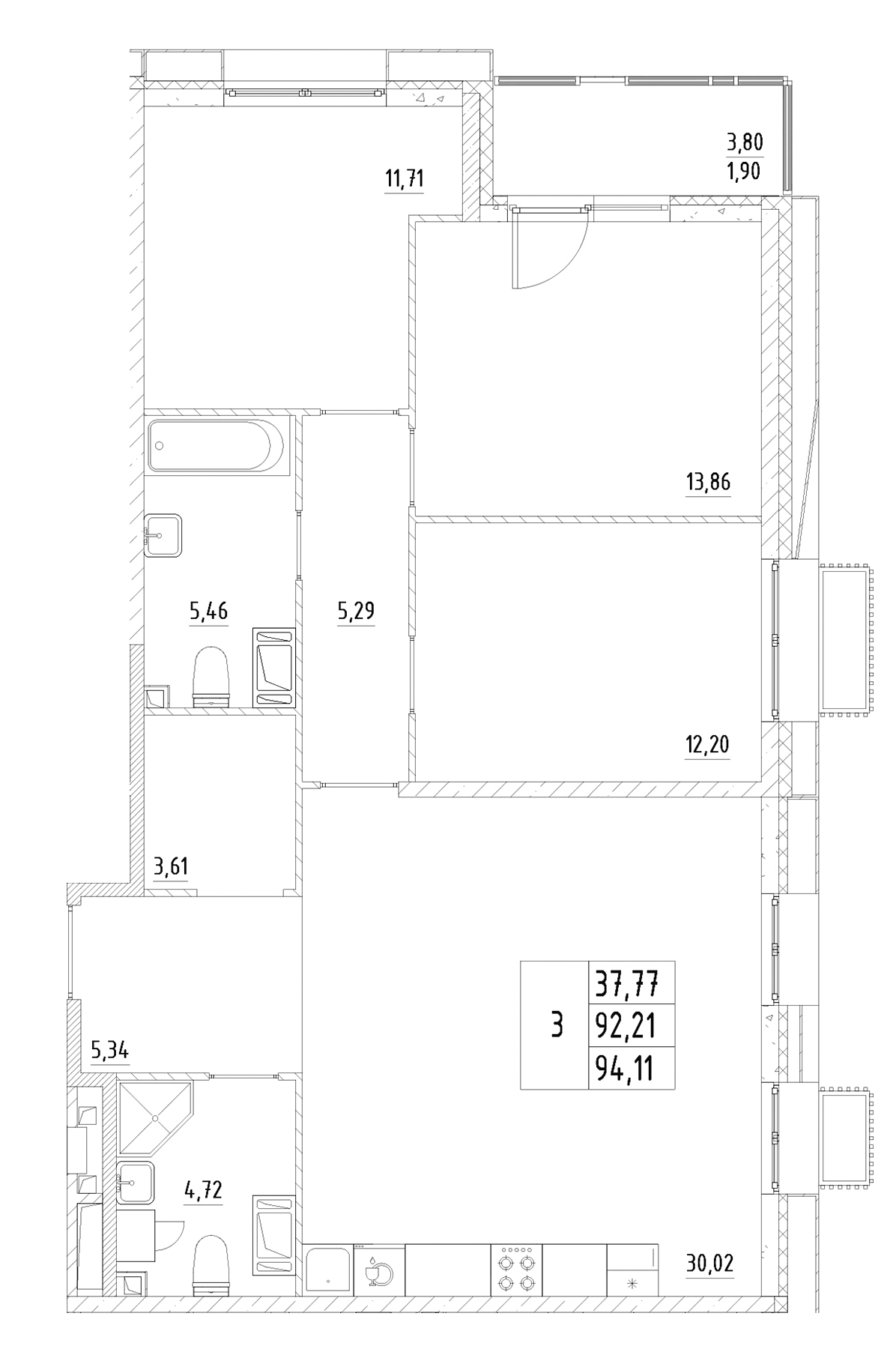 Планировка — RESPECT, 4-комн., 92 м²