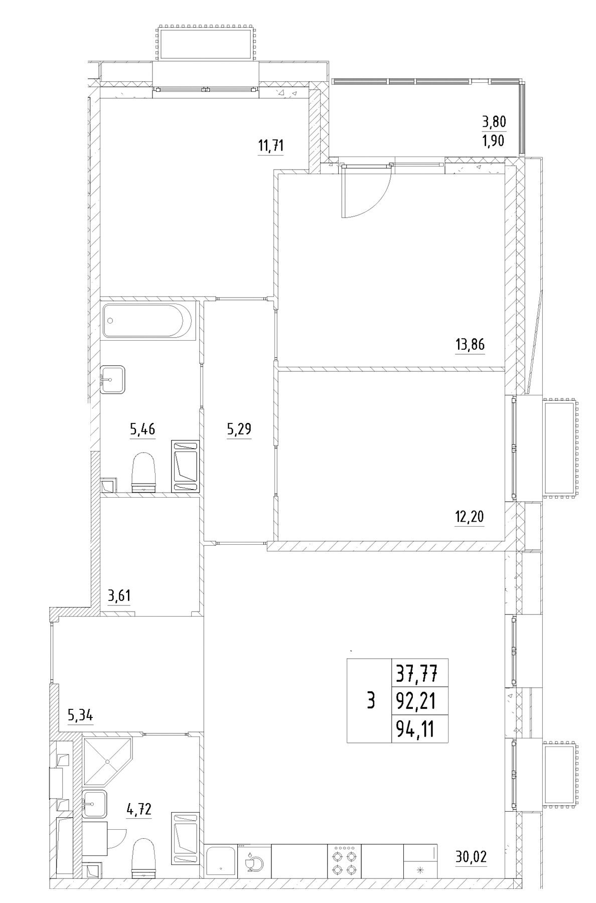 Планировка — RESPECT, 4-комн., 92 м²