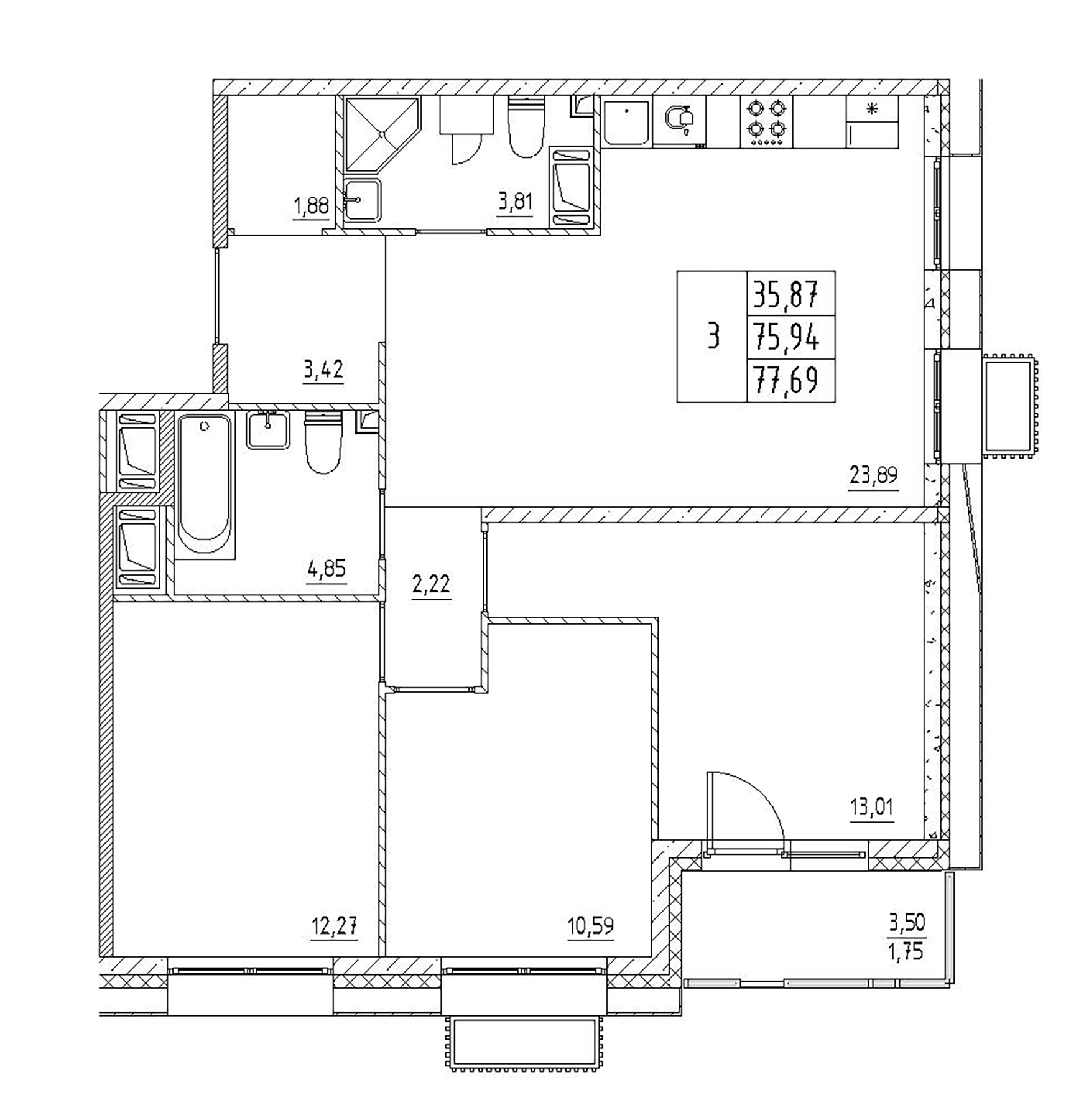 Планировка — RESPECT, 4-комн., 76 м²