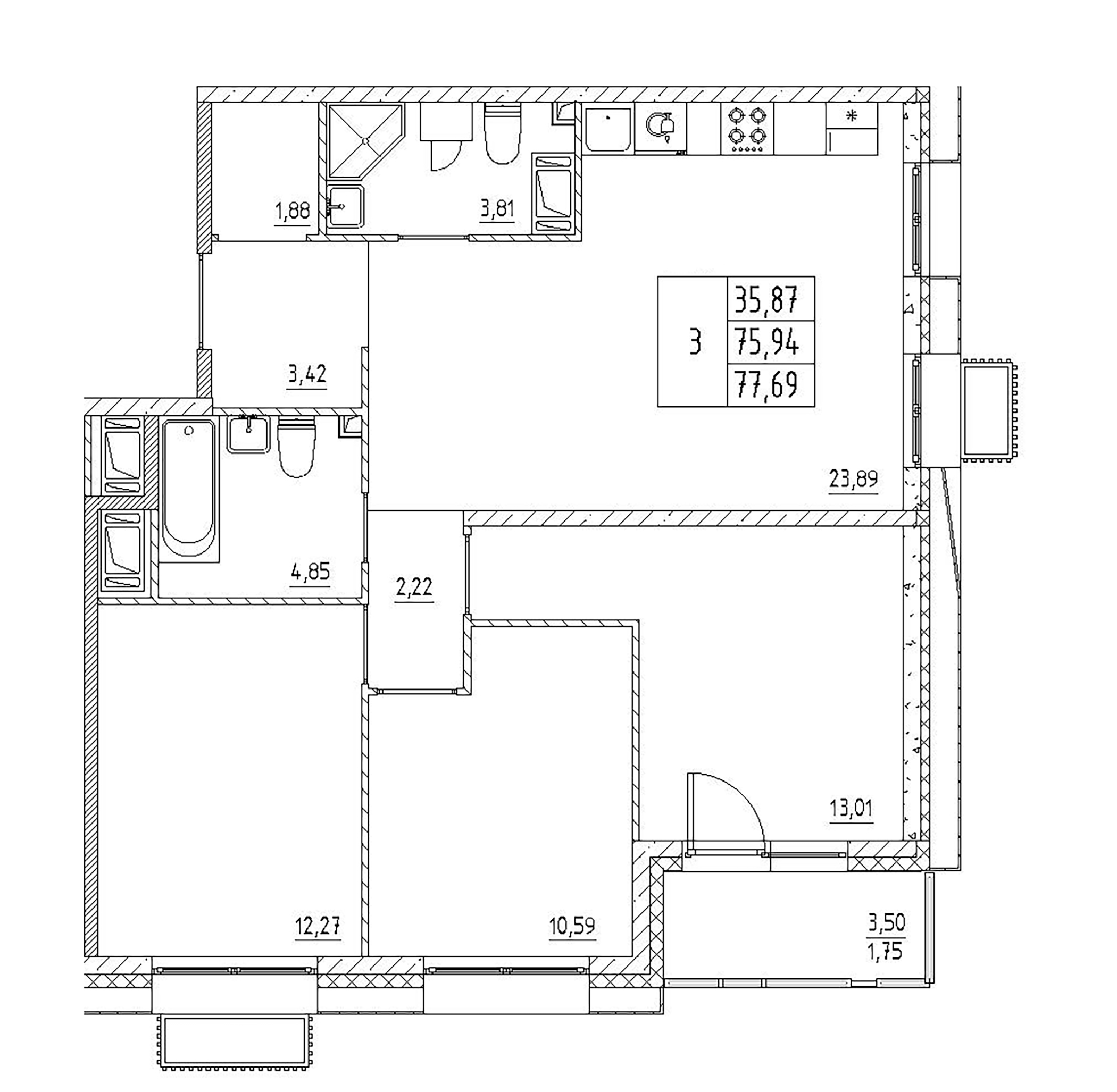 Планировка — RESPECT, 4-комн., 76 м²