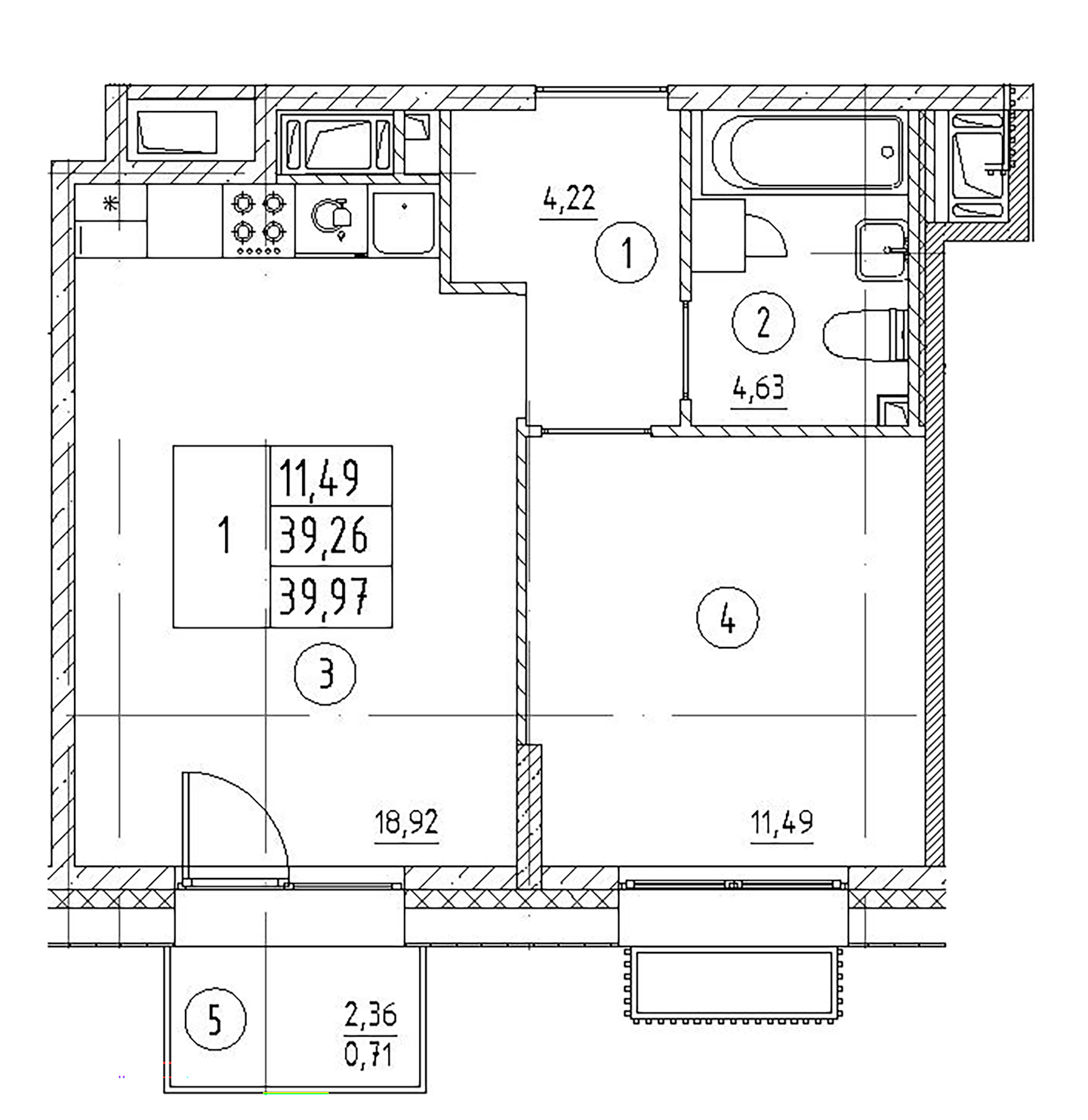 Планировка — RESPECT, 2-комн., 39 м²
