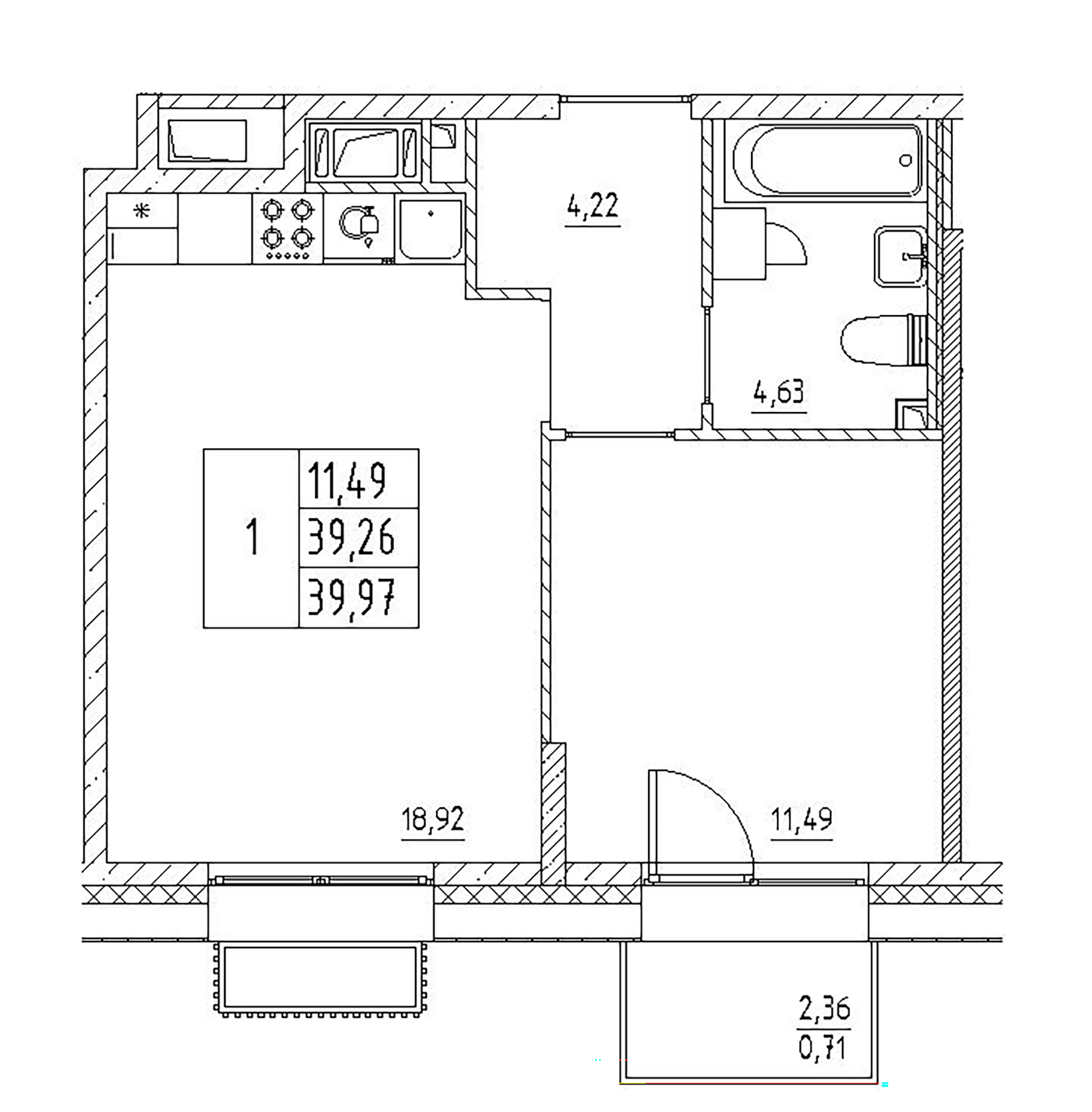 Планировка — RESPECT, 2-комн., 39 м²