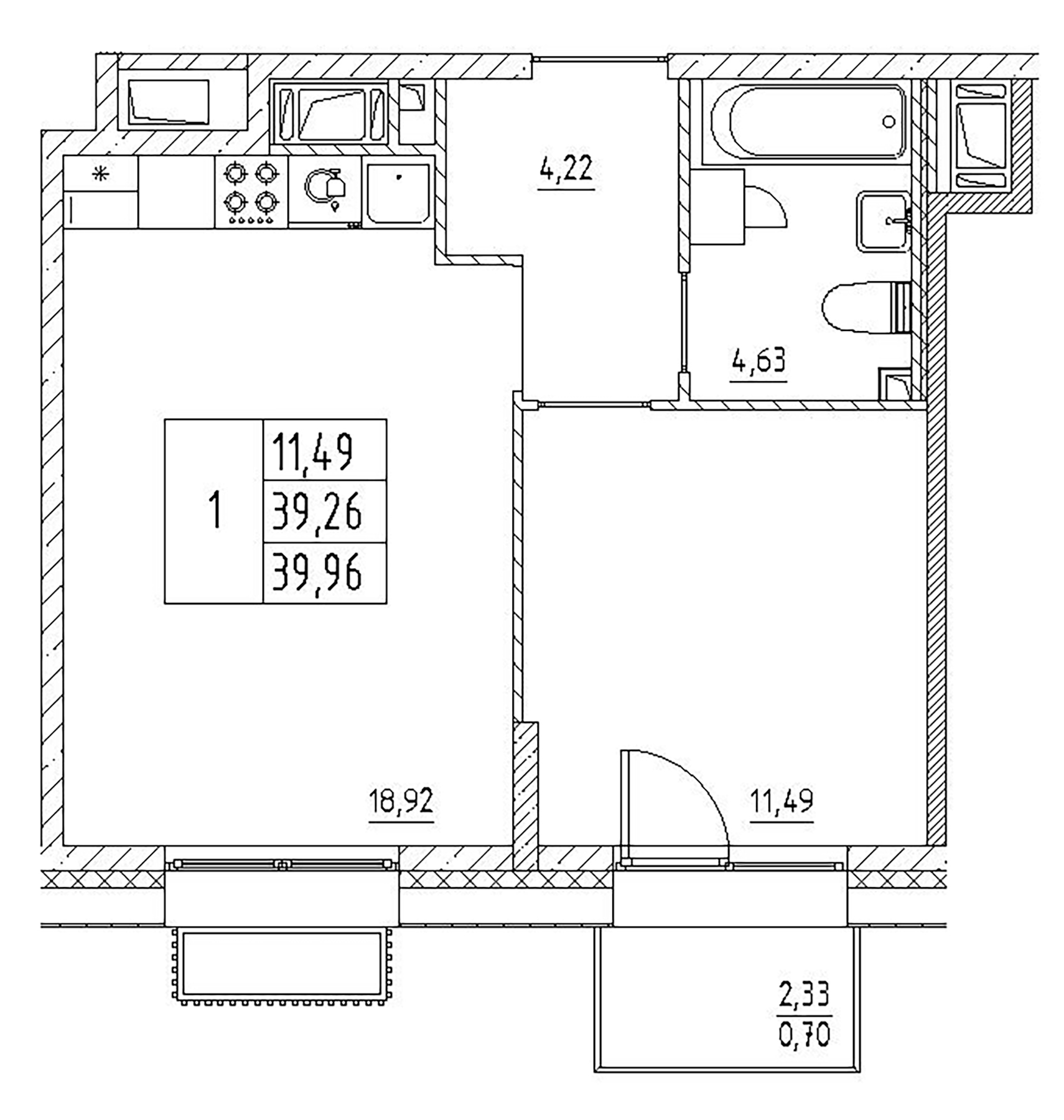 Планировка — RESPECT, 2-комн., 39 м²