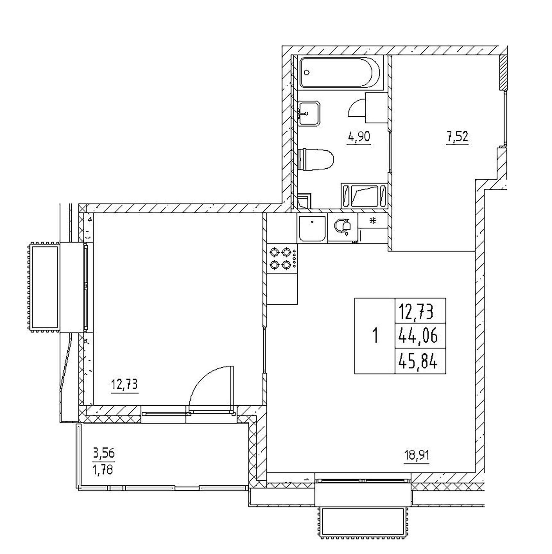 Планировка — RESPECT, 2-комн., 44 м²