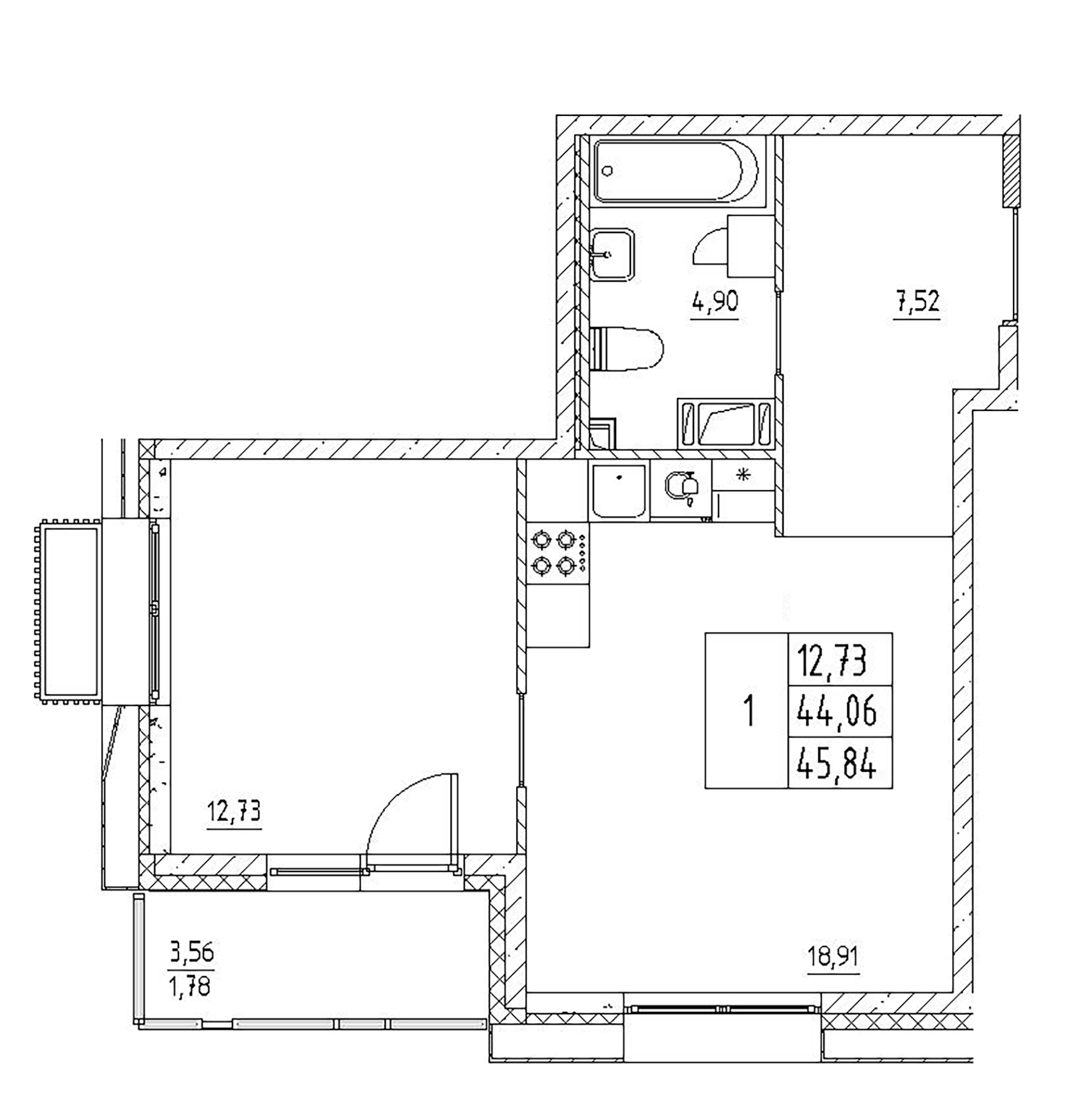 Планировка — RESPECT, 2-комн., 44 м²