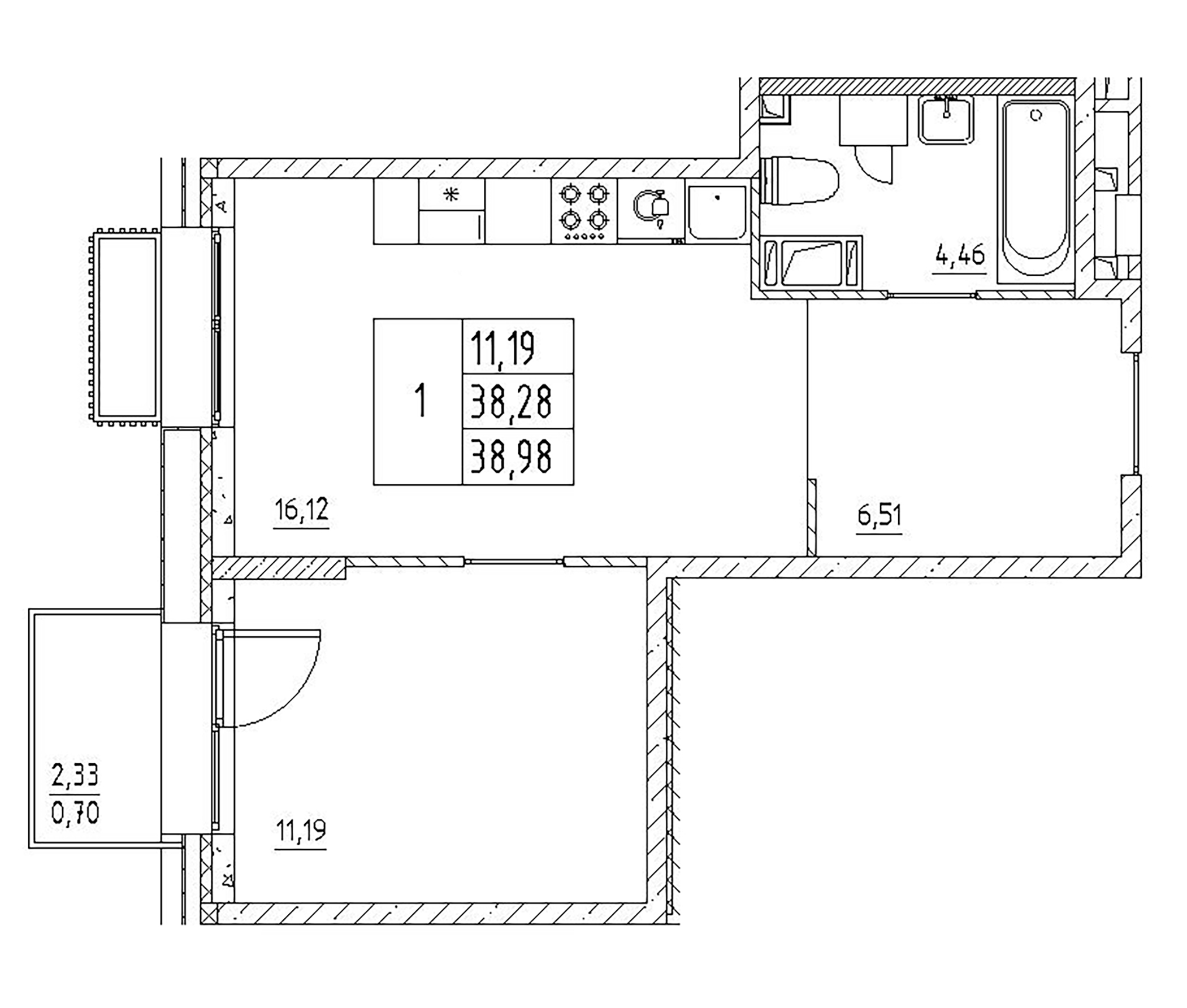 Планировка — RESPECT, 2-комн., 38 м²