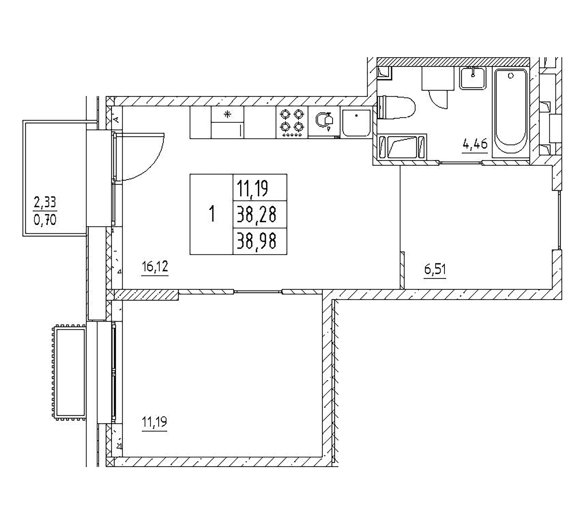 Планировка — RESPECT, 2-комн., 38 м²