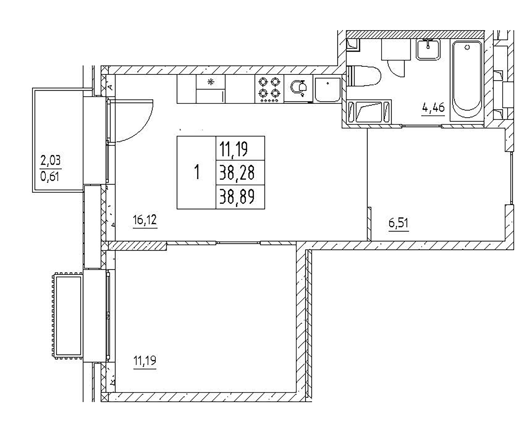 Планировка — RESPECT, 2-комн., 38 м²