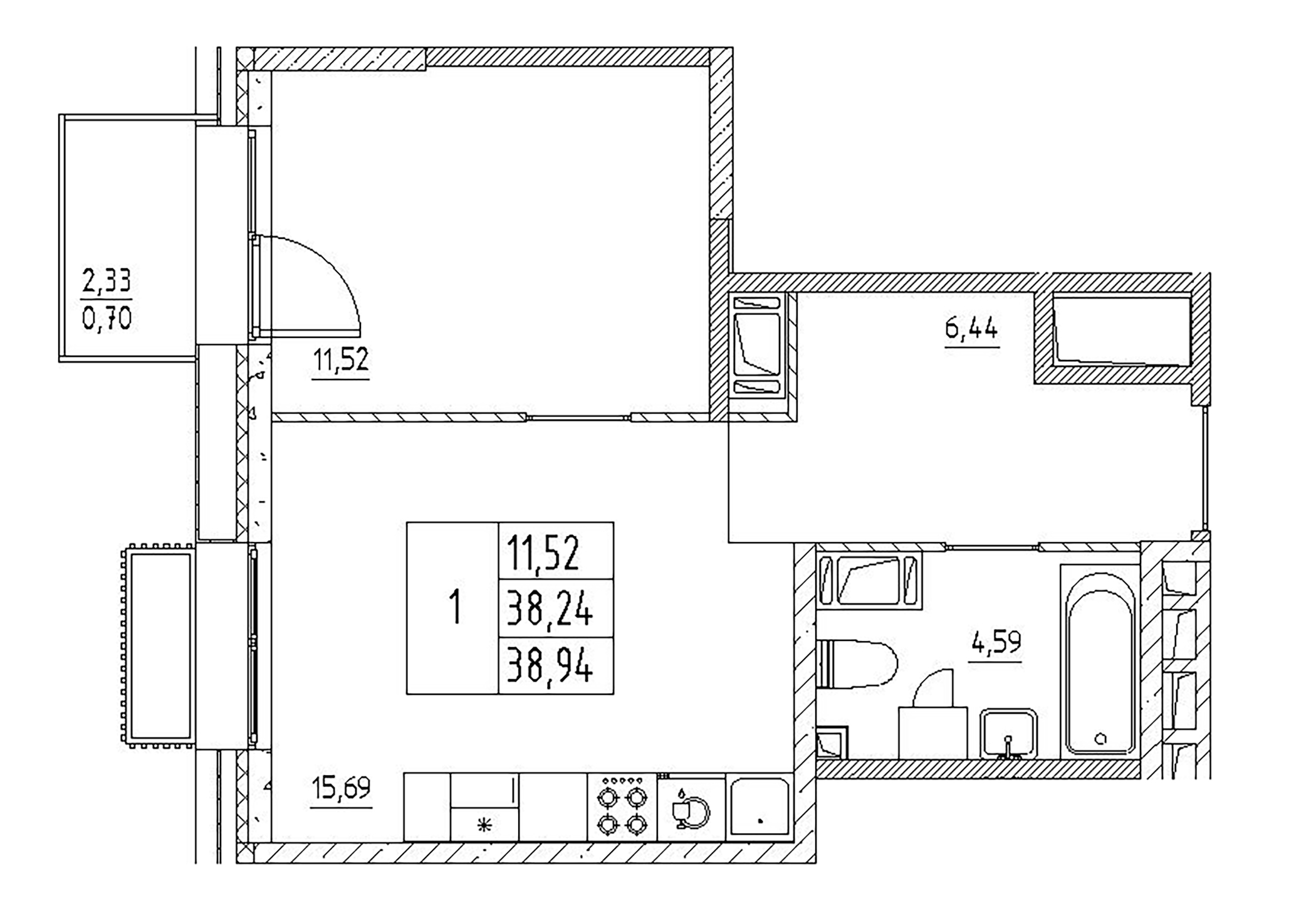 Планировка — RESPECT, 2-комн., 38 м²