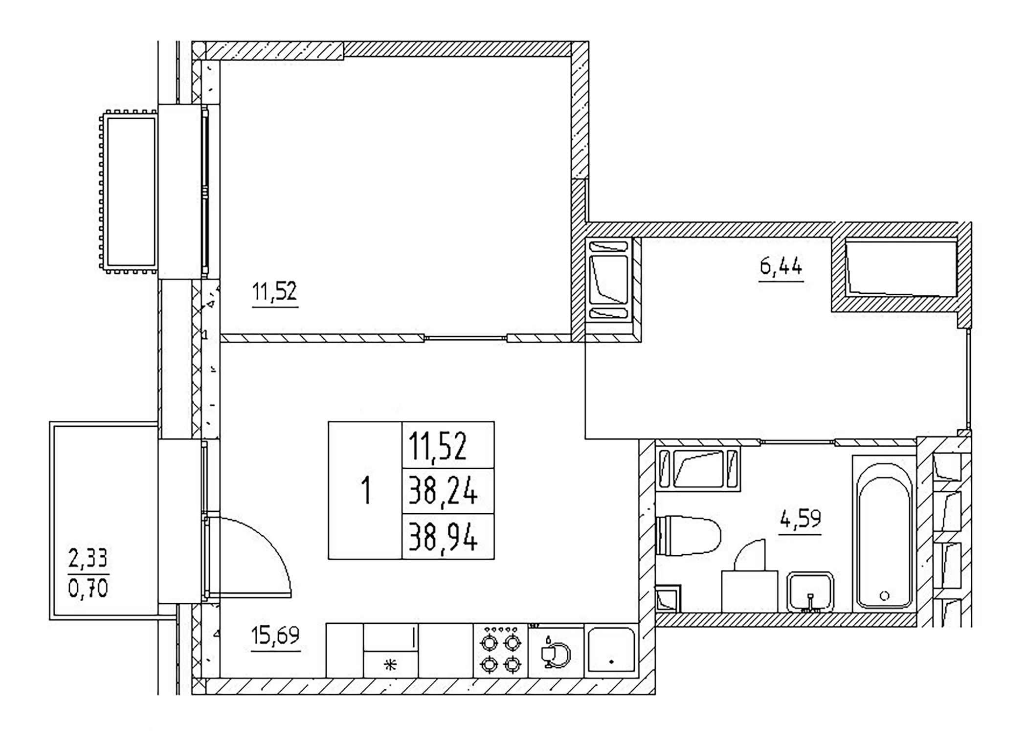 Планировка — RESPECT, 2-комн., 38 м²