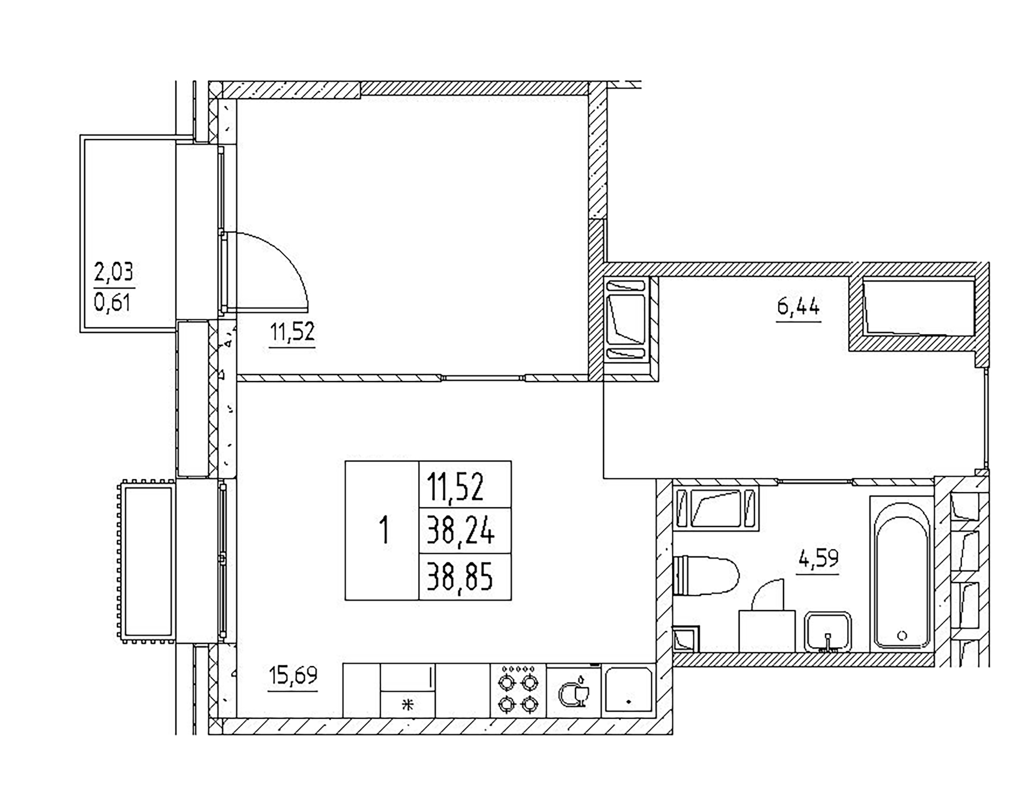 Планировка — RESPECT, 2-комн., 38 м²