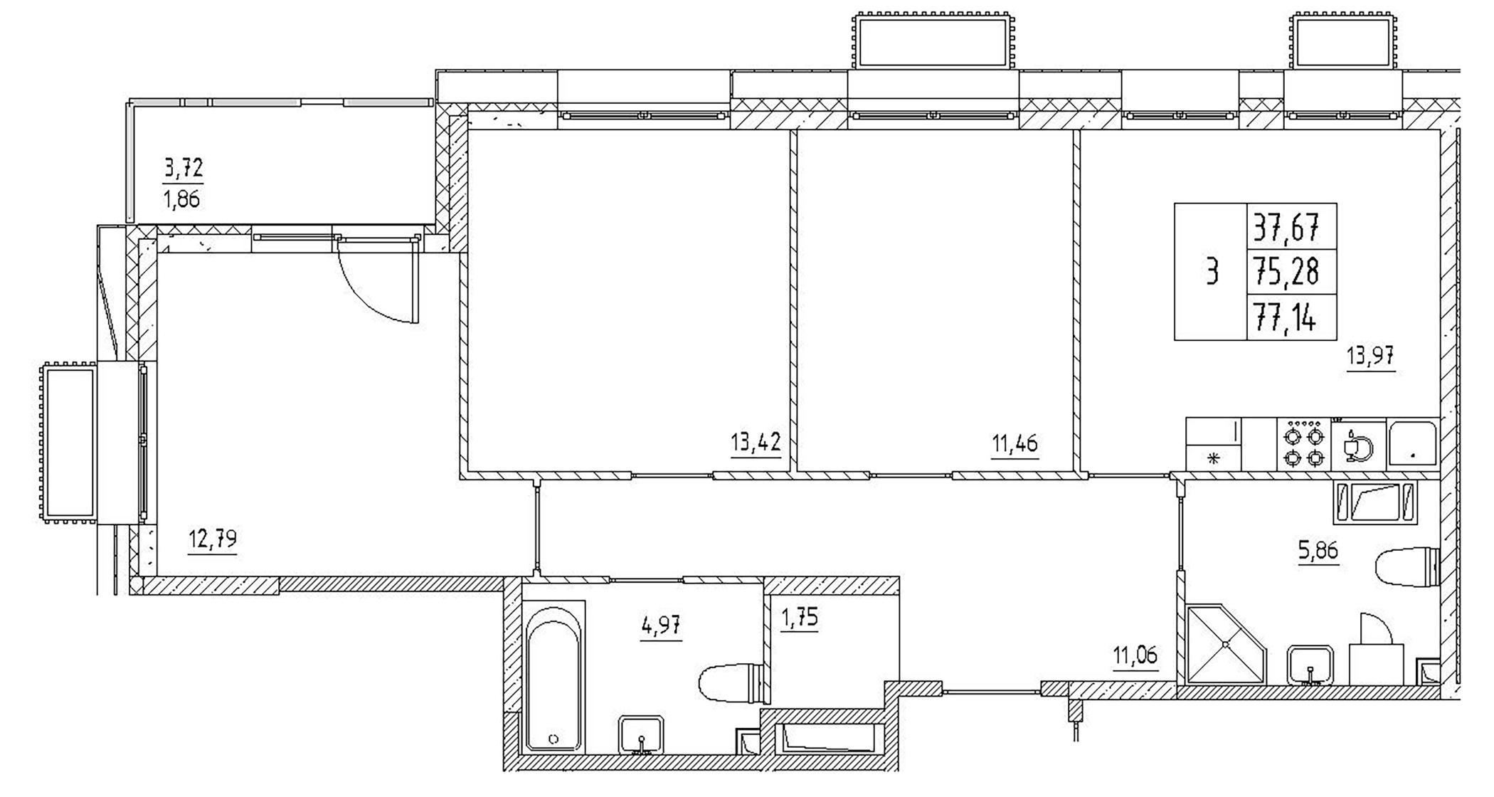 Планировка — RESPECT, 3-комн., 75 м²
