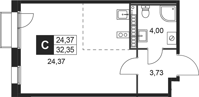 Планировка — Слобода, Студия, 32 м²