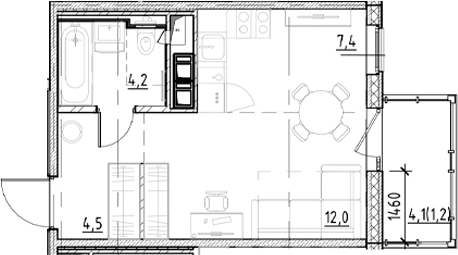 Планировка — Янила Форест, Студия, 28 м²