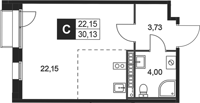 Планировка — Слобода, Студия, 30 м²