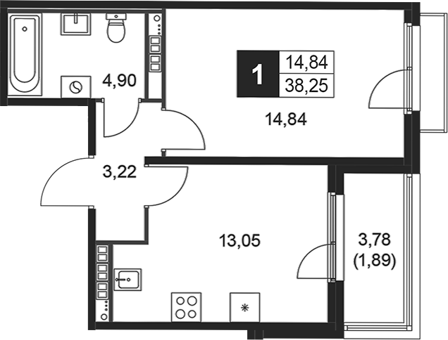 Планировка — Слобода, 1-комн., 36 м²
