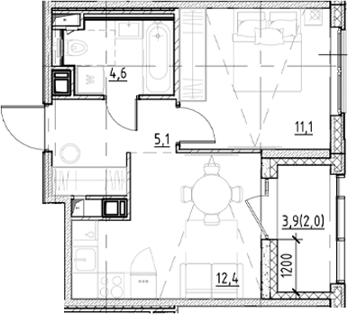 Планировка — Янила Форест, 1-комн., 33 м²