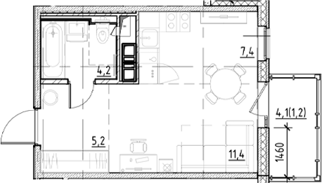 Планировка — Янила Форест, Студия, 28 м²