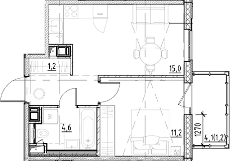 Планировка — Янила Форест, 2-комн., 36 м²
