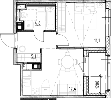 Планировка — Янила Форест, 1-комн., 33 м²