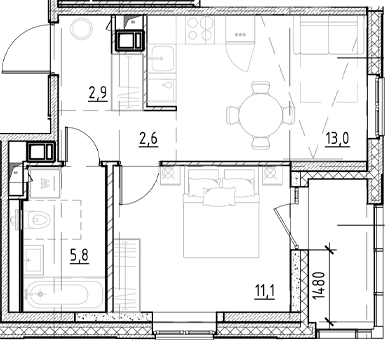Планировка — Янила Форест, 1-комн., 35 м²